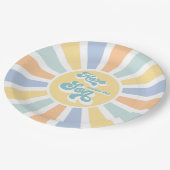 Die sonnengelbe Babydusche kommt hier. Pappteller (Schrägansicht)