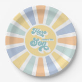 Die sonnengelbe Babydusche kommt hier. Pappteller (Vorderseite)