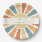 Die sonnengelbe Babydusche kommt hier. Pappteller (Vorderseite)