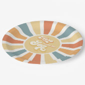 Die sonnengelbe Babydusche kommt hier. Pappteller (Schrägansicht)