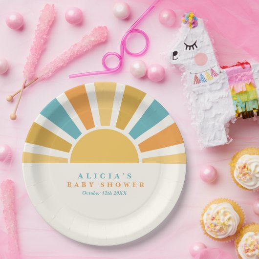 Die sonnengelbe Babydusche kommt hier. Pappteller (Party)