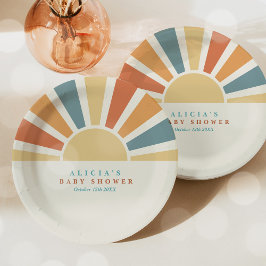 Die sonnengelbe Babydusche kommt hier. Pappteller