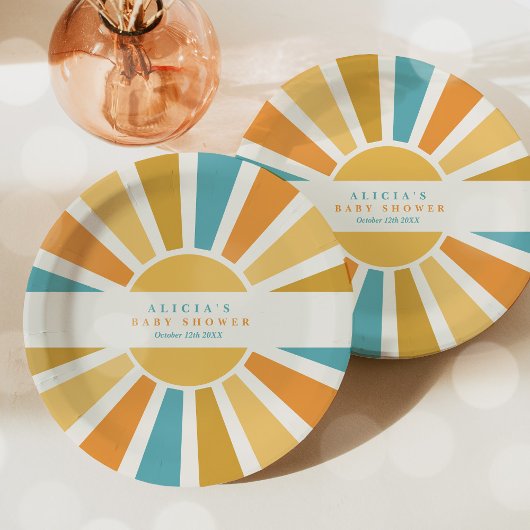 Die sonnengelbe Babydusche kommt hier. Pappteller