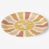 Die sonnengelbe Babydusche kommt hier. Pappteller (Schrägansicht)