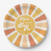 Die sonnengelbe Babydusche kommt hier. Pappteller (Vorderseite)