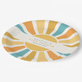 Die sonnengelbe Babydusche kommt hier. Pappteller (Schrägansicht)