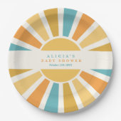 Die sonnengelbe Babydusche kommt hier. Pappteller (Vorderseite)