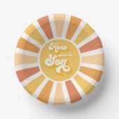 Die sonnengelbe Babydusche kommt hier. Pappteller (Vorderseite)