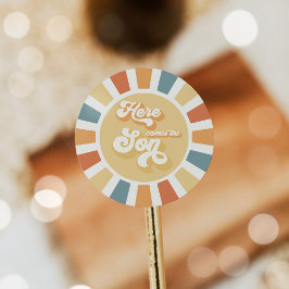 Die sonnengelbe Babydusche kommt hier. Runder Aufkleber