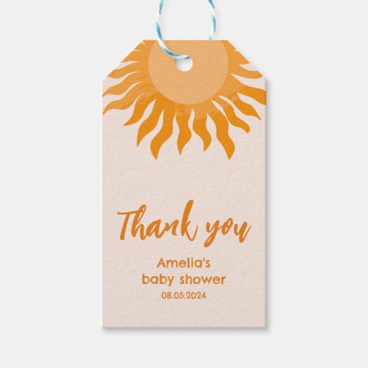 Die sonnengelbe Sonnendusche kommt hier Geschenkanhänger (Vorderseite)