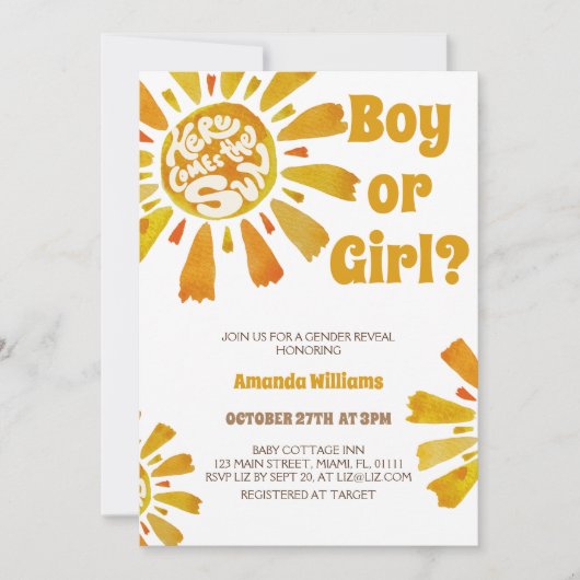 Die Sonnenscheindarstellung kommt hier als die Son Einladung (Vorderseite)