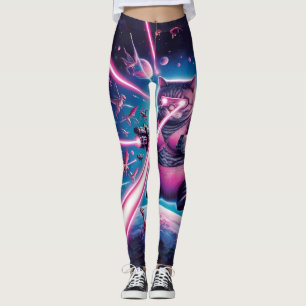 Die sonnige Riesenkatze und Dinosaurier im All Leggings