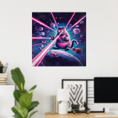 Die sonnige Riesenkatze und Dinosaurier im All Poster (Heimbüro)