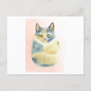 Die sonnige Wasserfarbe einer flauschigen Katze Postkarte
