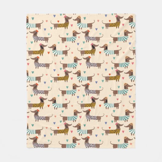 Die sonnigen Dackeln in Hats und Sweatern Fleecedecke (Vorderseite)