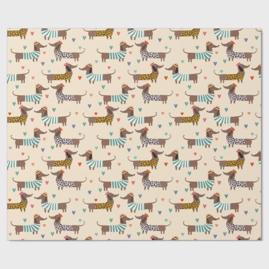 Die sonnigen Dackeln in Hats und Sweatern Geschenkpapier (Flach)