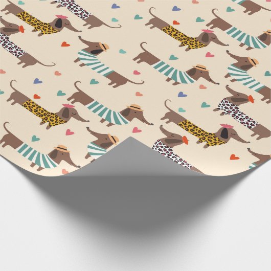 Die sonnigen Dackeln in Hats und Sweatern Geschenkpapier (Ecke)