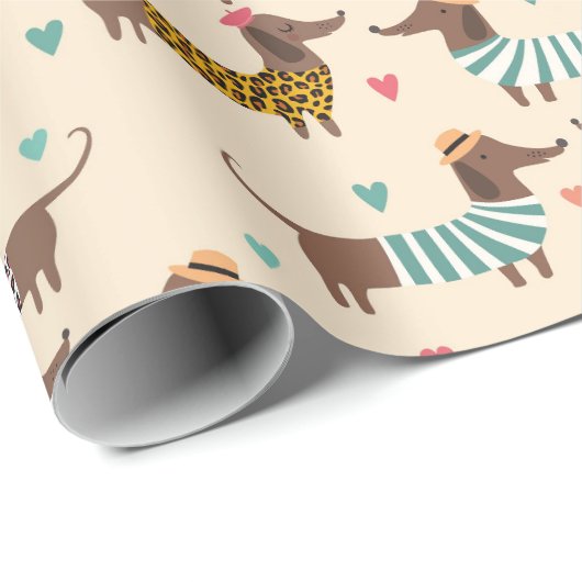 Die sonnigen Dackeln in Hats und Sweatern Geschenkpapier (Rolleneckpunkt)