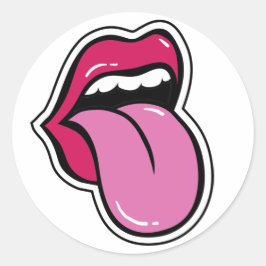 Die sonnigen Lippen sind rosa. Mund zeigt Zunge. P Runder Aufkleber