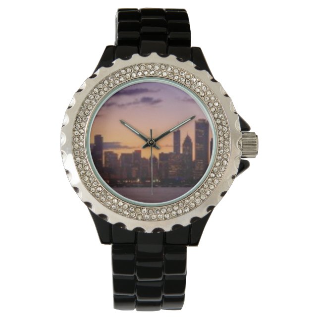 Die sonnigen Sets über der Skyline von Chicago Armbanduhr (Vorderseite)