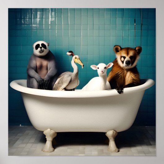 Die sonnigen Tiere im Badezimmer Poster (Vorne)