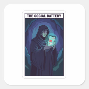 Die soziale Batterie Introvertierten Humor Niedr Quadratischer Aufkleber