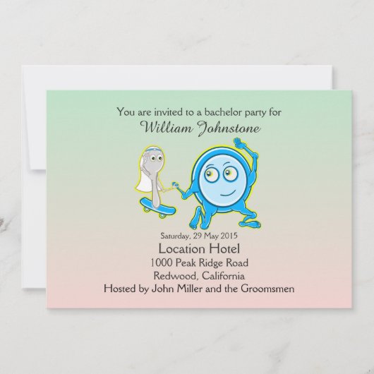 Die Speisekarte lief mit der Spoon-Bachelor-Party Einladung (Vorderseite)