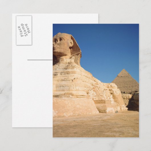 Die Sphinx und die Pyramide von Ghafre, Gizeh Postkarte (Vorne/Hinten)