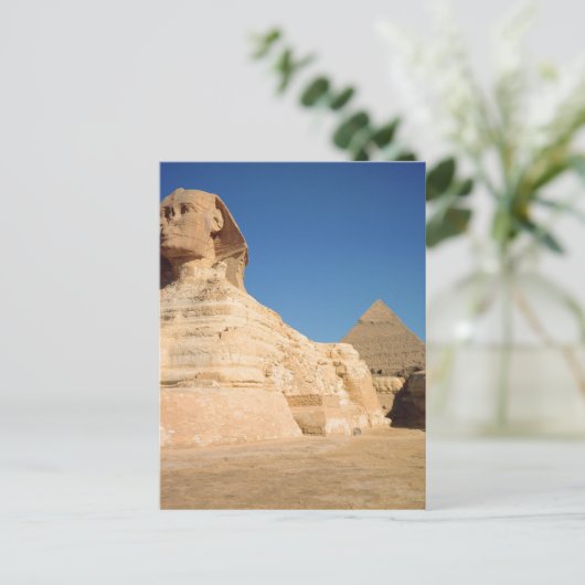 Die Sphinx und die Pyramide von Ghafre, Gizeh Postkarte (Stehend Vorderseite)