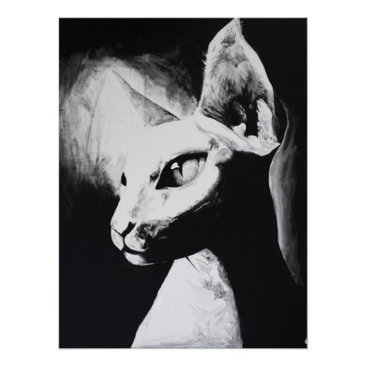 Die Sphynx Cat Feline Black & White Original Art Poster (Vorderseite)
