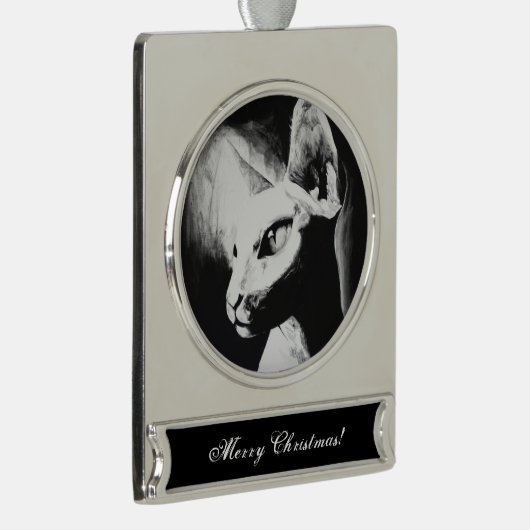 Die Sphynx Katzenwelse Schwarz-weiße Kunst Banner-Ornament Silber (Rechts)