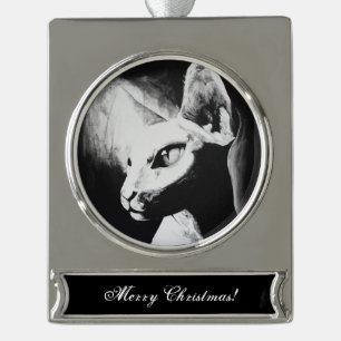 Die Sphynx Katzenwelse Schwarz-weiße Kunst Banner-Ornament Silber