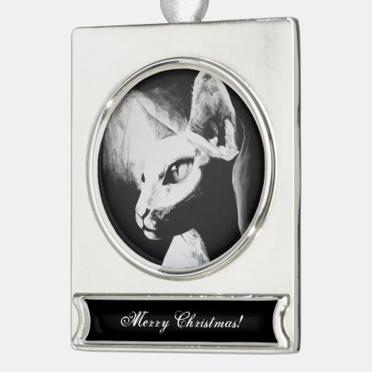 Die Sphynx Katzenwelse Schwarz-weiße Kunst Banner-Ornament Silber (Links)