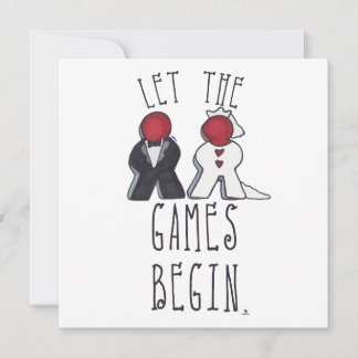 Die Spiele beginnen Meeple Hochzeitskunst Ankündigung