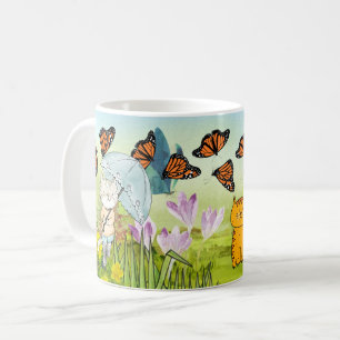 Die spielerische Natur mit Katze und Schmetterling Kaffeetasse