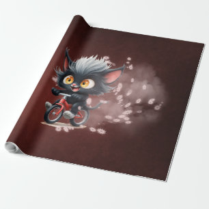 Die spielerische schwarze Katze auf dem Roten Fahr Geschenkpapier