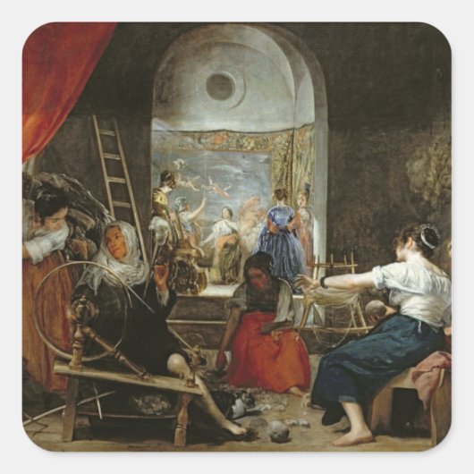 Die Spinners, oder Die Fabel von Arachne, 1657 Quadratischer Aufkleber (Vorderseite)