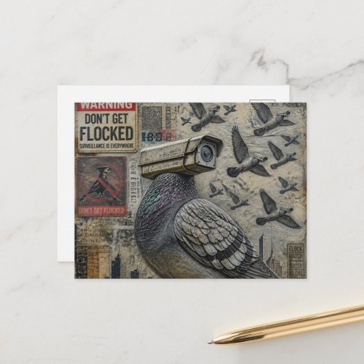 Die Spionentauben mit Warnschildern Postkarte (Vorderseite/Rückseite Beispiel)