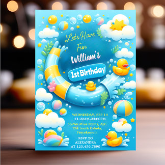 Die Splash-Blasen Sommerduckschaum 1. Geburtstag Einladung