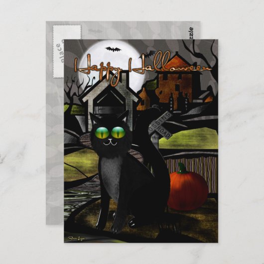 Die Spuk Hügel Folk Art HALLOWEEN Postkarte (Vorne/Hinten)