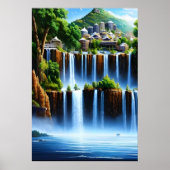 Die Stadt am Wasserfall | AI Art Poster (Vorne)