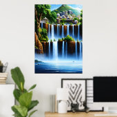 Die Stadt am Wasserfall | AI Art Poster (Heimbüro)
