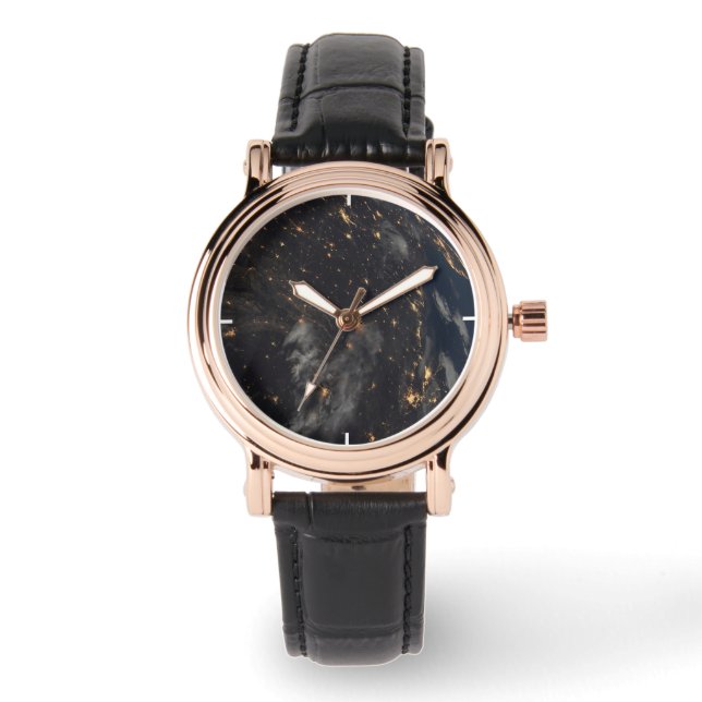 Die Stadt beleuchtet nachts auf der Erde Armbanduhr (Vorderseite)