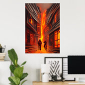 Die Stadt brennt | AI Art Poster (Heimbüro)