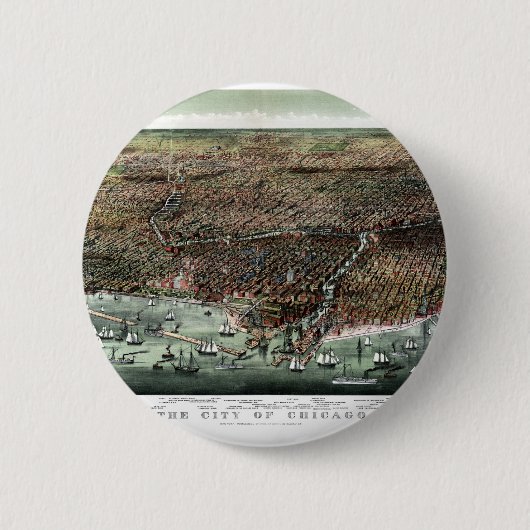 Die Stadt Chicago - Vintage Bildkarte von 1892 Button (Vorderseite)