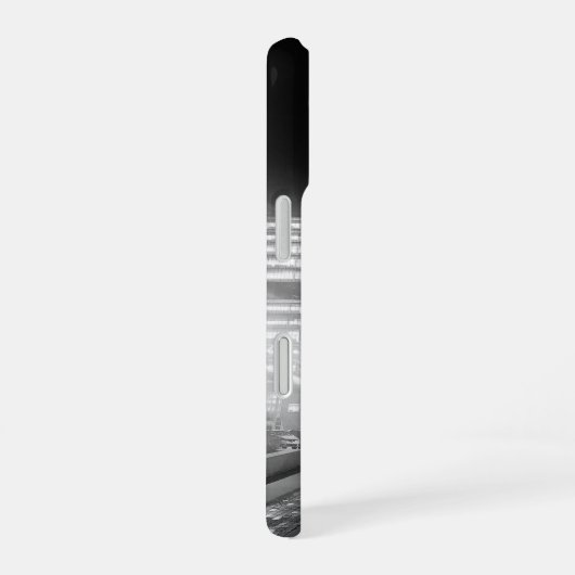 Die Stadt leuchtet schwarz-weiß, schlank-fit iPhon iPhone 16 Hülle (Rechte Seite)