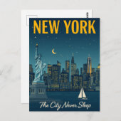 Die Stadt schläft nie in New York. Postkarte (Vorne/Hinten)