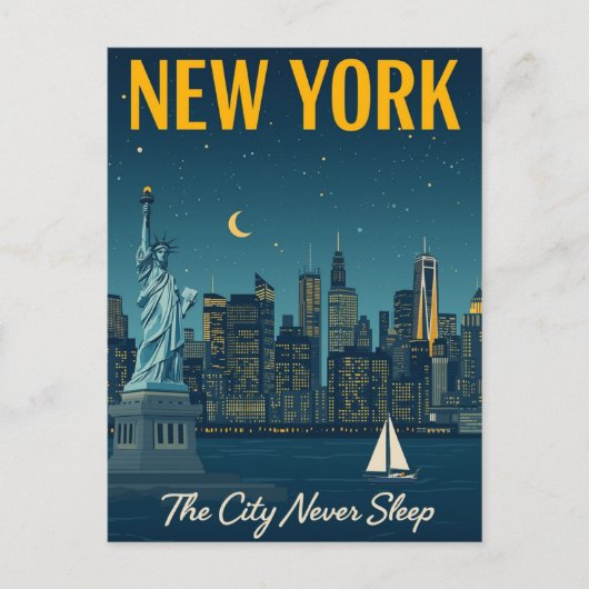 Die Stadt schläft nie in New York. Postkarte (Vorderseite)