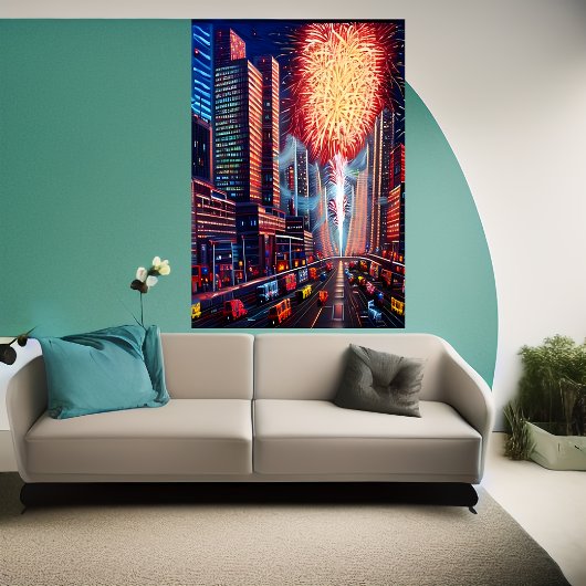 Die Stadt und das Feuerwerk | AI Art Poster