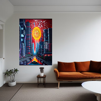 Die Stadt und das große Feuerwerk | AI Art Poster